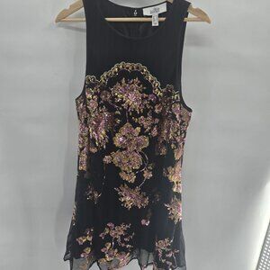 Belle Badgley Mischka Black Sequined Lined Cocktail Midi Dress 14